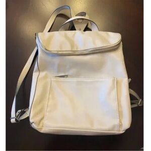 White Leather Zara Silver Zippered Backpack
